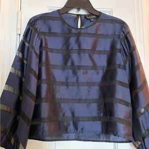 SALONI Midnight Blue and Black Sheer Striped Blouse
